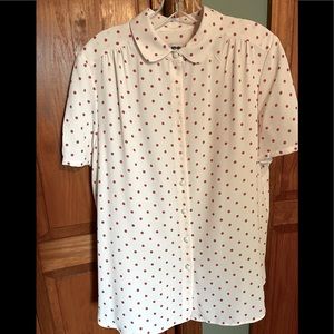 Anne Klein white and red polka dot blouse size 10